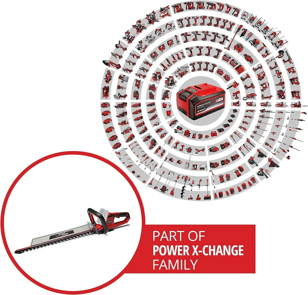 Einhell Cortasetos inalámbrico GE-CH 18/60 Li-Solo Power X-Change (18 V, Longitud de Corte de 60 cm, Distancia Entre Dientes de 22 mm, Mango Giratorio, Incluye colector de Cortes, sin batería)