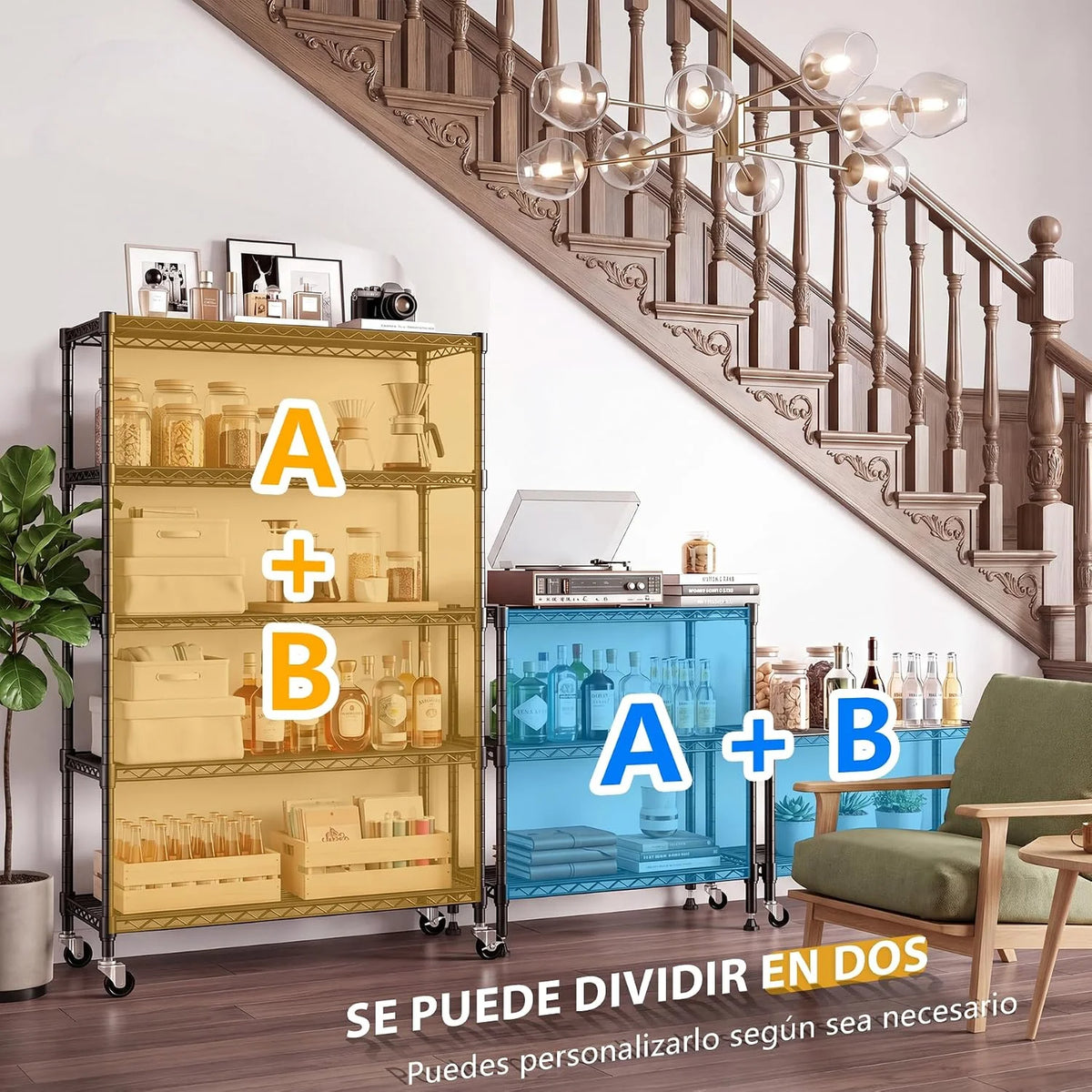 Himimi Estantería Metálica con Ruedas 5 Niveles, Altura Regulable, Estante de Almacenamiento Resistente de Alta Capacidad, Estantería de Rejilla para Cocina, Oficina & Baño,116×45×187 cm Negro