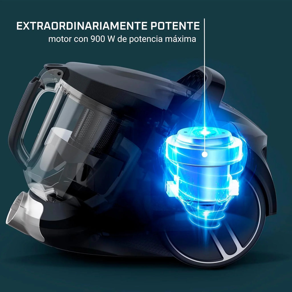 Rowenta Compact Power XXL - Aspiradora sin bolsa, motor bajo consumo, 900 W, filtración ciclónica avanzada de 3 niveles, depósito de suciedad extragrande de 2,5 L, compacta, kit clásico, RO4B23