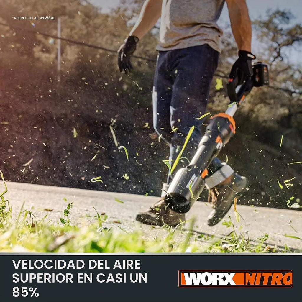 WORX WG585E Soplador de Hojas 40V Máx. (2x20V) Motor sin escobillas, Incluye 2 baterías de 4Ah y Cargador Doble,Tecnología de amplificación de Aire