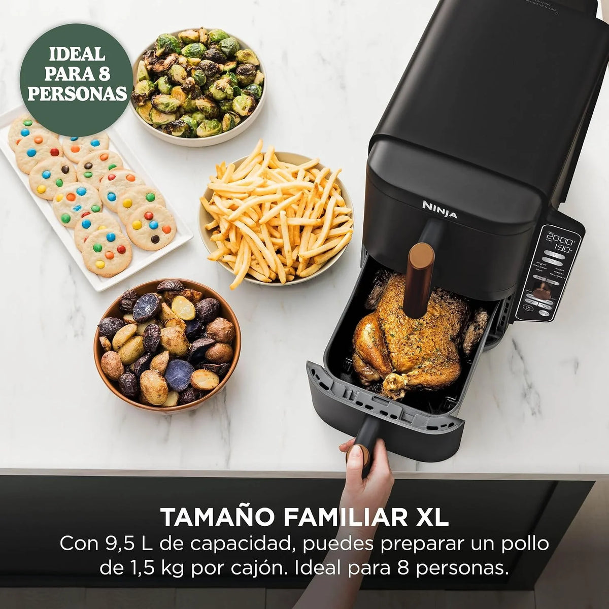 Ninja Double Stack XL, Freidora de Aire de Doble Cajón, 9,5L, Negro/Cobre