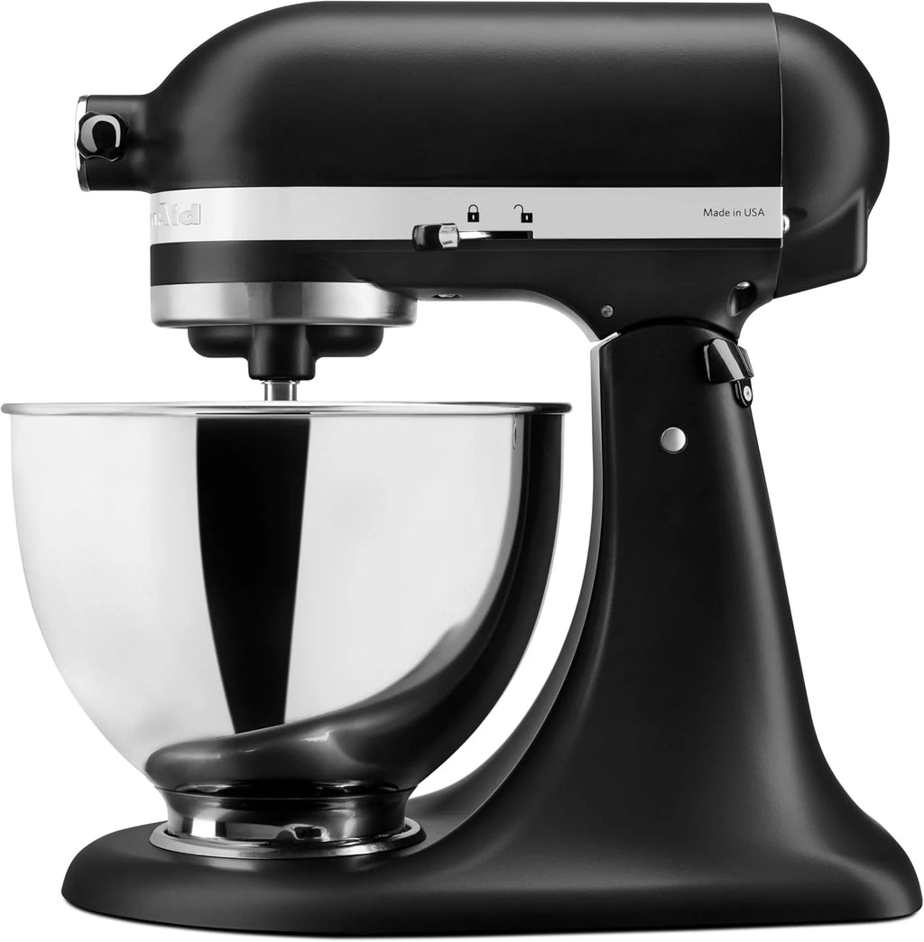 KitchenAid Classic Batidora Amasadora 4.3L, 10 Velocidades con Arranque Suave, Pala, Gancho y Varilla, Acción Planetaria, 59 Puntos de Contacto, Black Matte