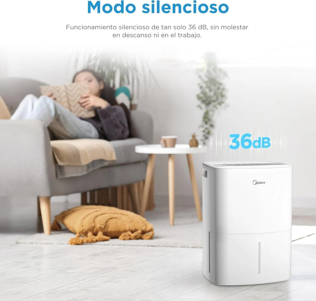 MIDEA Deshumidificador de Humedad Silencioso 12L/Dia | App/Wifi | 35 m2 | Deshumificadores para Humedades en Habitación con Depósito Extraible - Deshumificador Electrico Pequeño Bajo Consumo 300W