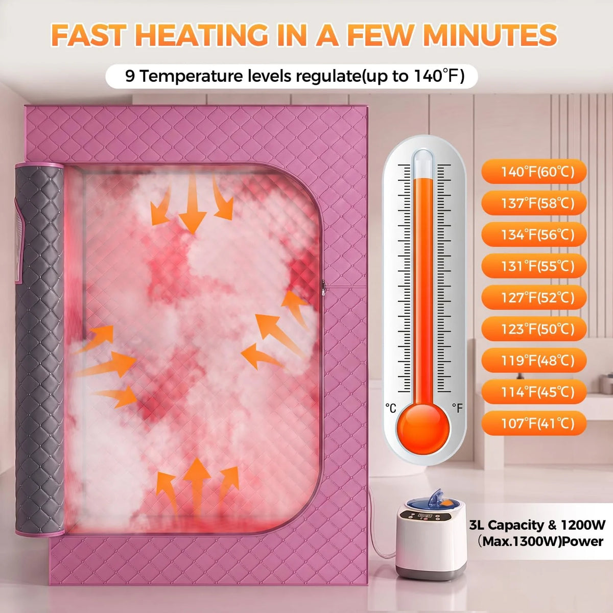 Caja de sauna infrarroja con terapia de luz roja de 660 nm y panel de luz infrarroja de 850 nm, vapor de 3 L, 9 niveles de temperatura y temporizador de 99 minutos, aislamiento impermeable de 5 capas