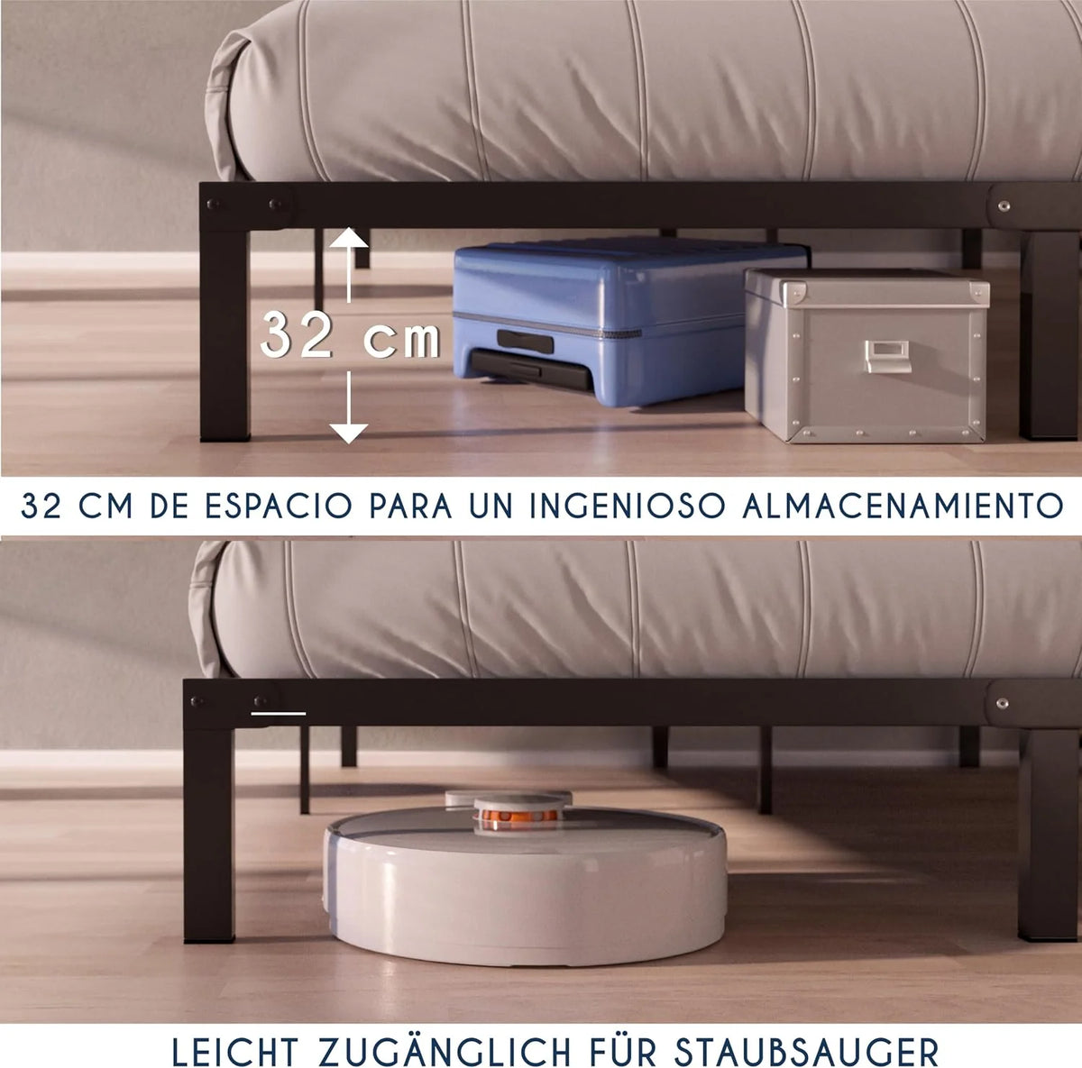 Dreamzie - 200 x 200 cm Black Metal Bed Frame Height 35 cm