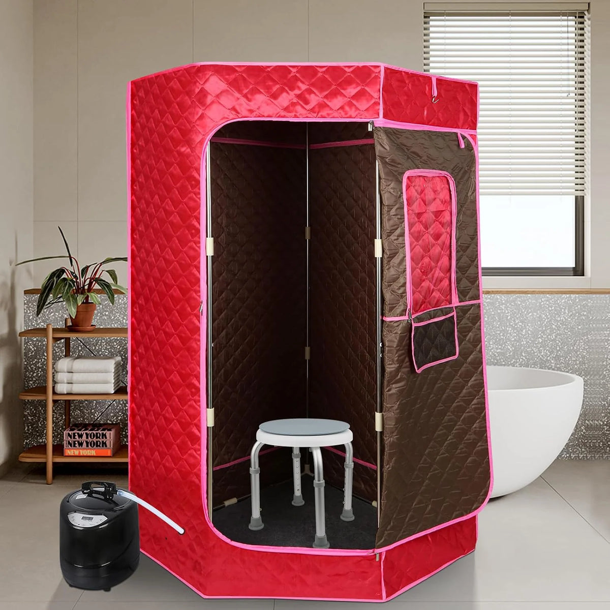 Sauna de vapor portátil, sauna plegable cabina, personal spa en casa, temperatura 9 niveles con mando a distancia, puede ser utilizado por dos personas, 90 x 90 x 180 cm (rojo)