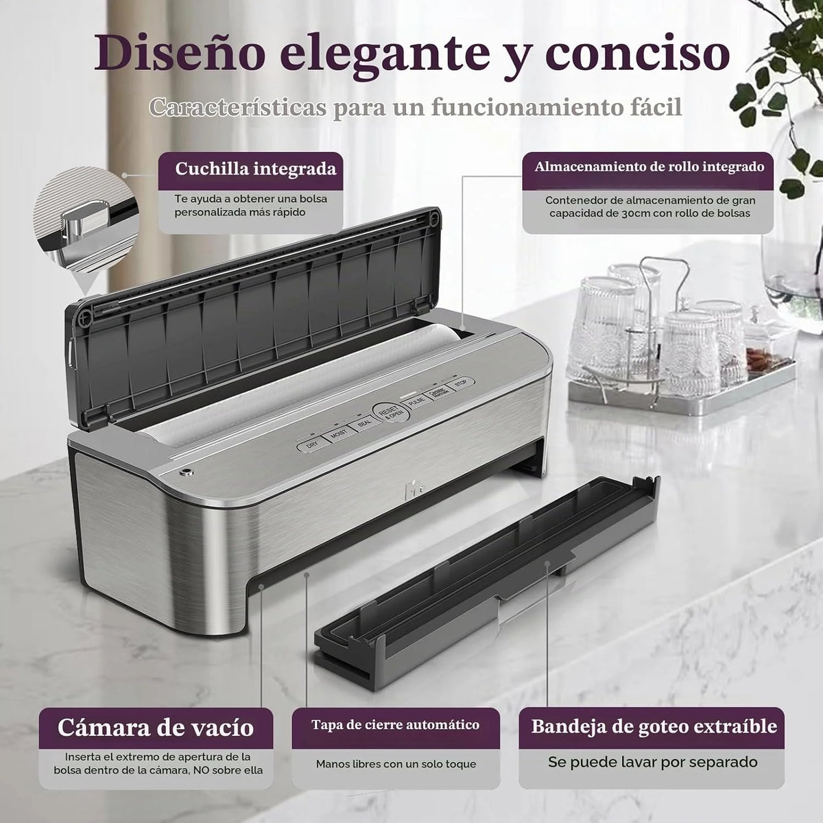 Mesliese Envasadora al Vacío, 85kPa 120W, Cortador, 2 Rollos+5 Bolsas
