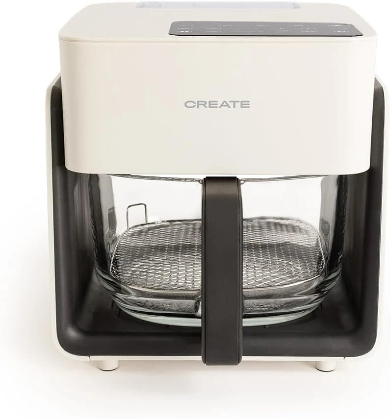 CREATE/AIR FRYER STUDIO CRYSTAL/Freidora sin aceite 4.2 L con vaporizador de agua blanco roto/Capacidad 5-6 raciones, 6 programas, bandeja de cristal, control de tiempo y tempertura, 1300W