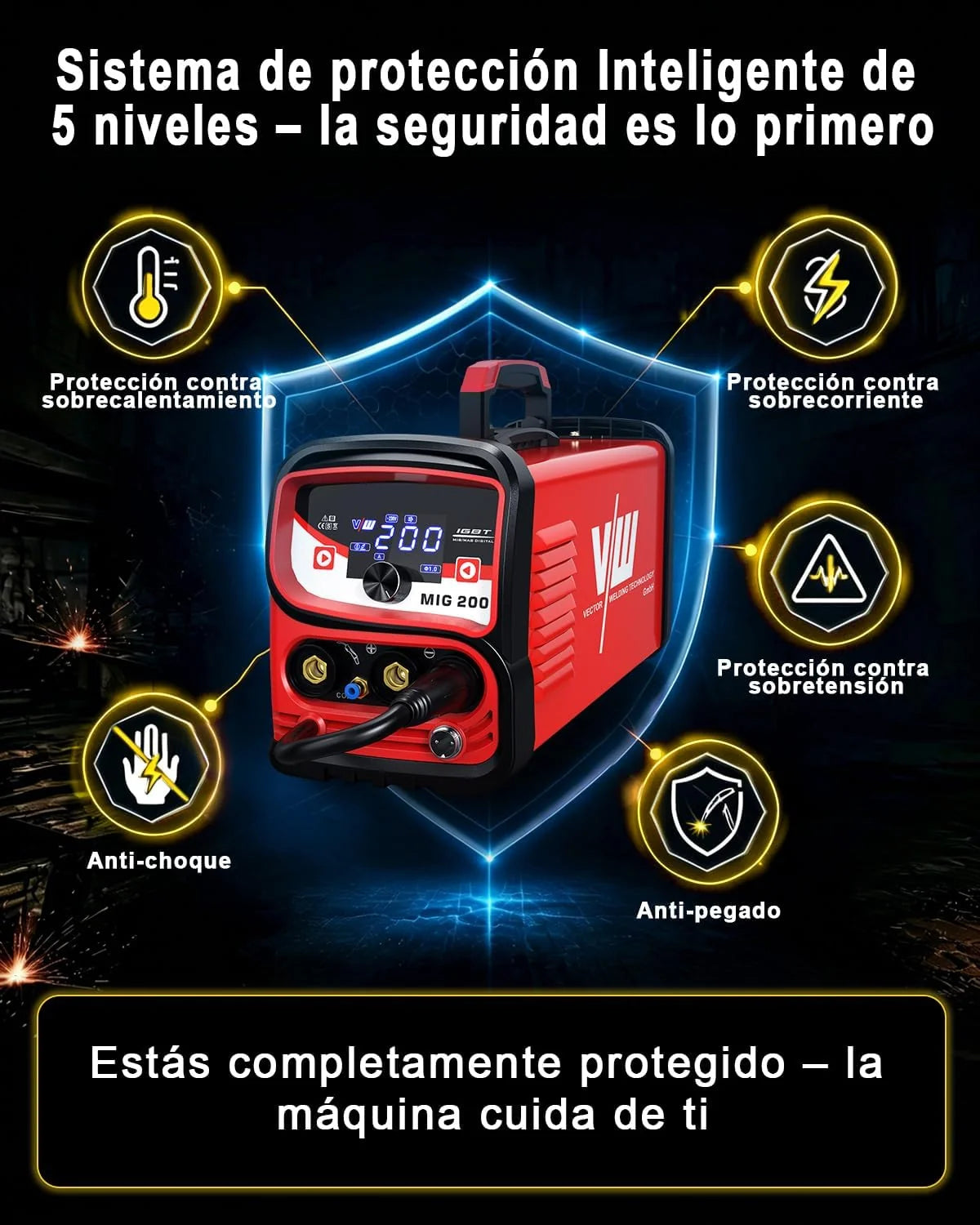 VECTOR WELDING Soldador de Hilo 4 en 1 Máquina de Soldar MIG MAG 200A