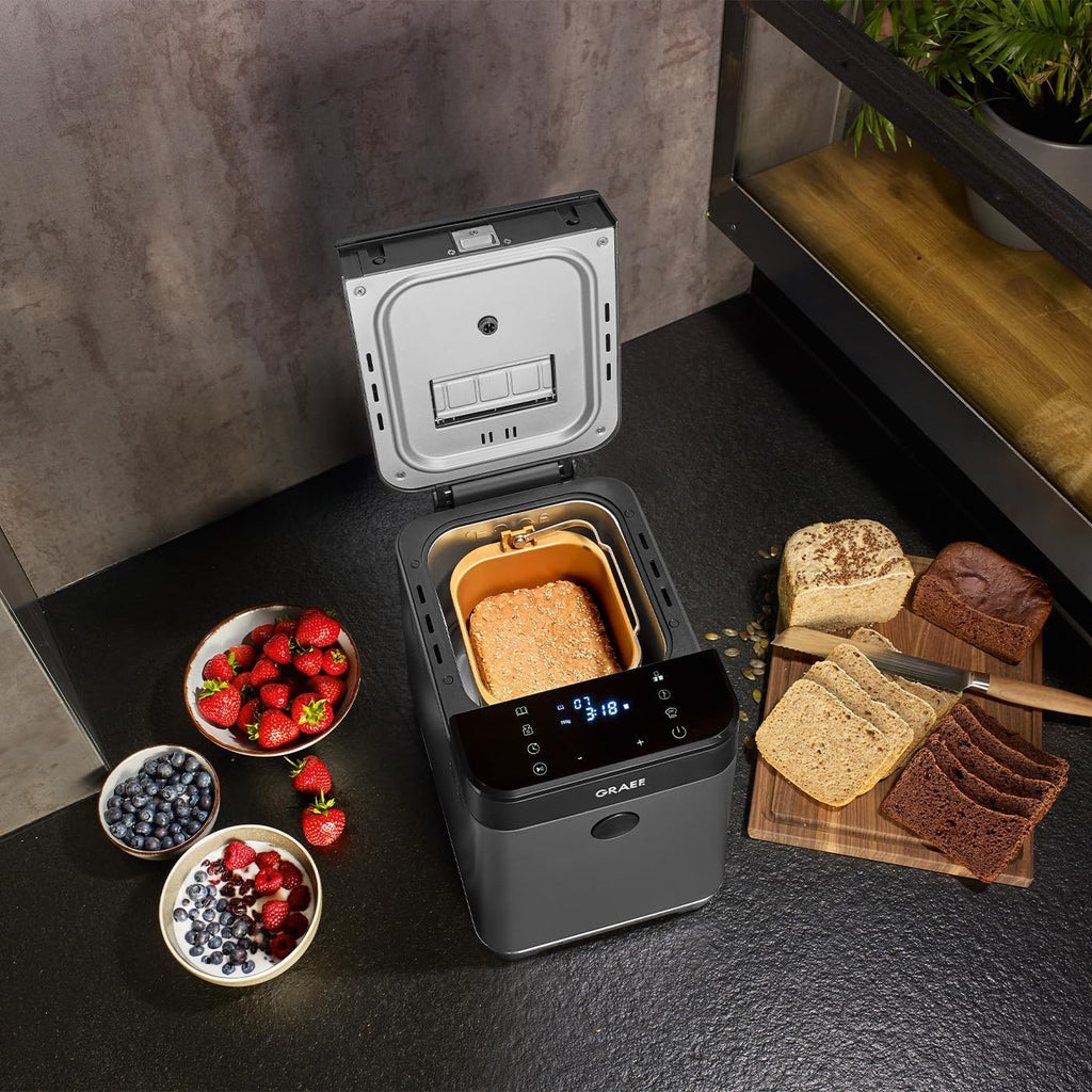 Panificadora GRAEF BA806, panificadora con 36 programas, pan de 500 g o 750 g, función de mantenimiento del calor 60 min, tiempos de fermentación ajustables, 3 niveles de dorado
