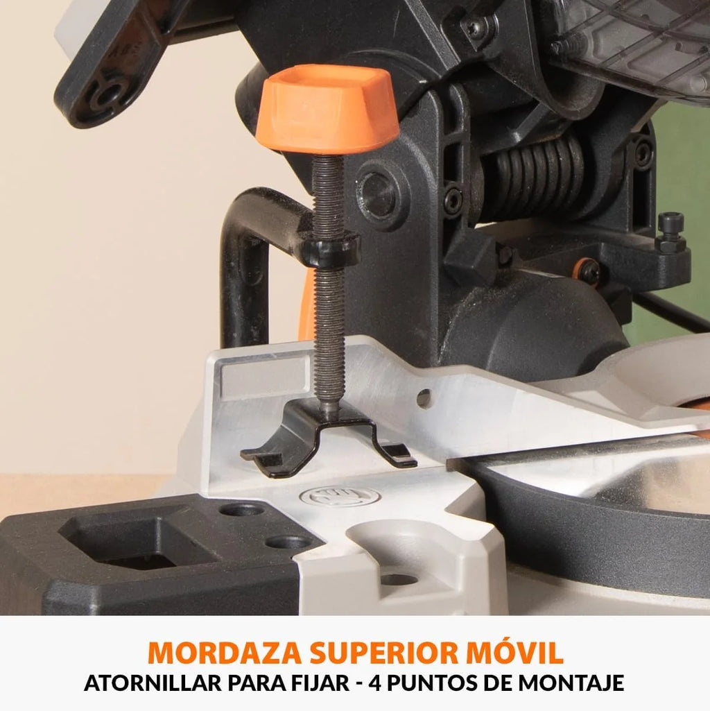 Evolution Power Tools R210MTS-G2 Sierra híbrida convertible de mesa/ingletadora, compacta y portátil, corte multimaterial, corta madera, metal, plástico, etc.; incluye una hoja de 210 mm