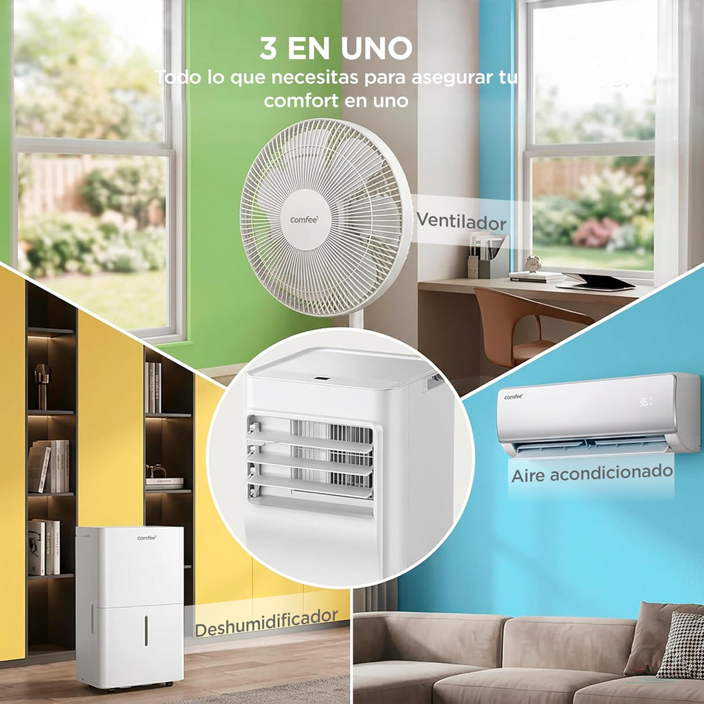 COMFEE Pingüino Aire Acondicionado Portátil 3 en 1 | 8000 BTU/2000 Frigorías Con App + Mando a Distancia | Climatizador y Deshumidificador | Bajo Consumo | Función Follow Me | Incluye kit de Ventana