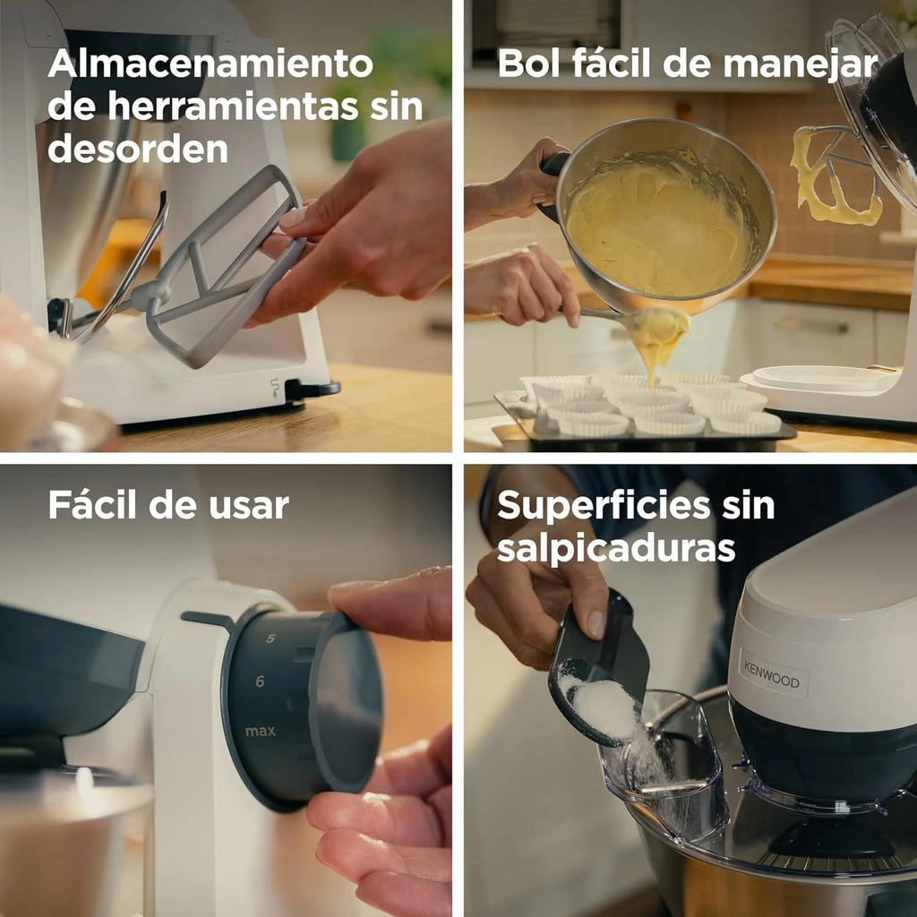 Kenwood Multi Tasker – Robot de Cocina con Cabezal Elevable, Bol 4,3L, Capacidad 1,7 kg de Masa, Amasadora y Batidora de Vaso con Conexión para Accesorios y Tapa Antisalpicaduras, Blanco (KHC30.000WH)