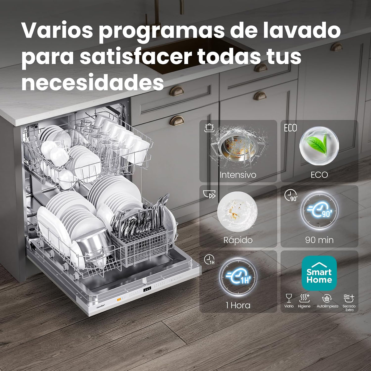 COMFEE' CDWPB1215PB-EU Lavavajillas Integrable, 12 Cubiertos, 60cm, WiFi