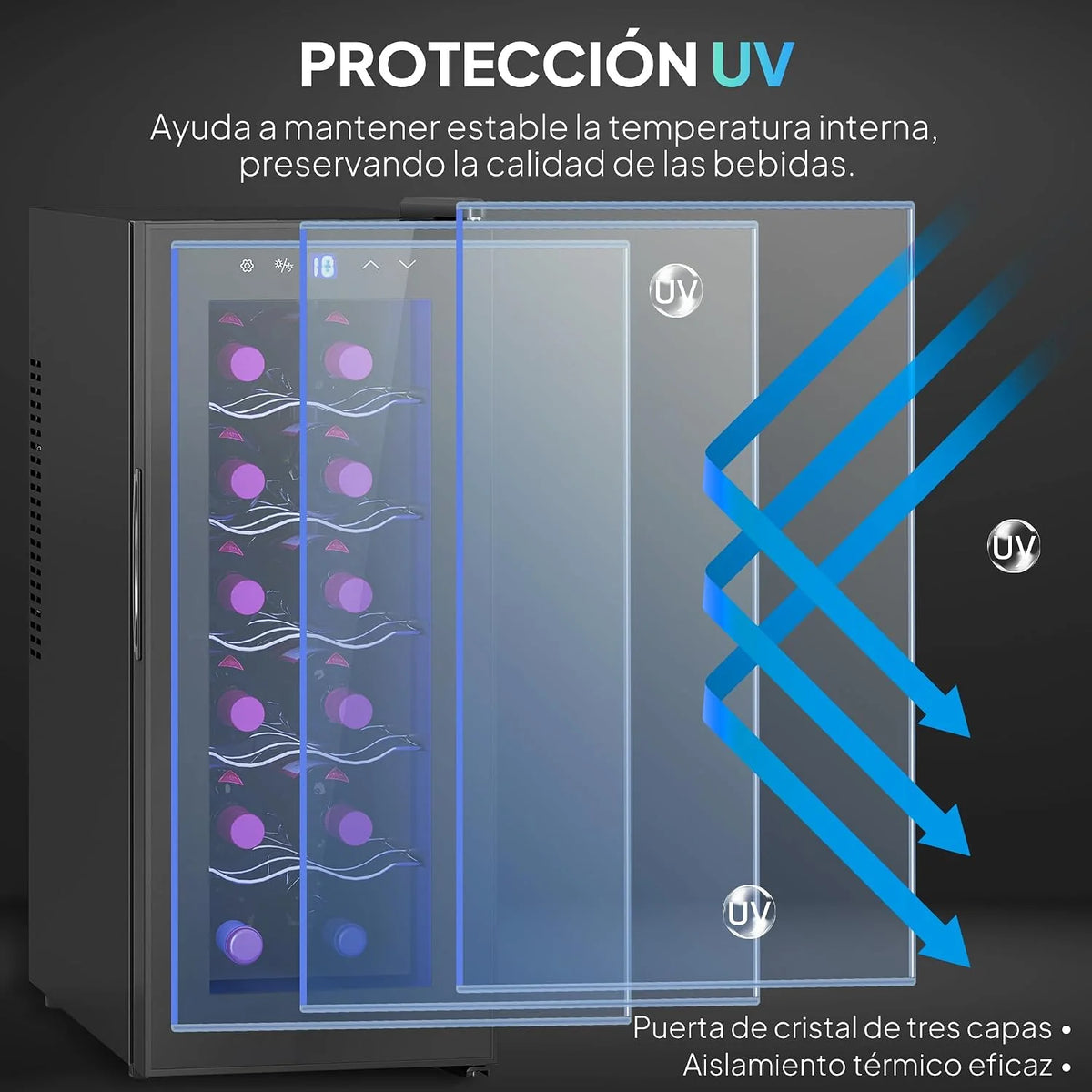 HOMCOM Vinoteca 12 Botellas Doble Refrigeración Termoeléctrica 8-18℃ Negro