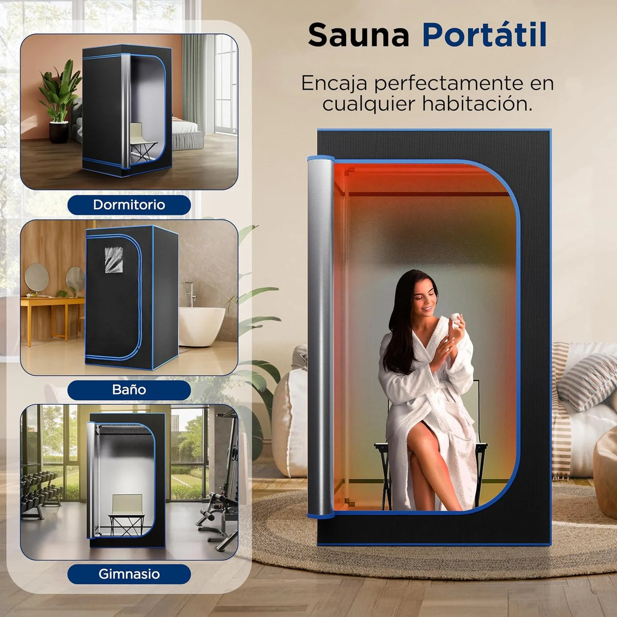 SereneLife SPA portátil infrarrojo de tamaño Completo para el hogar. Sauna para una Persona con Almohadilla calefactora para los pies y Silla plegable