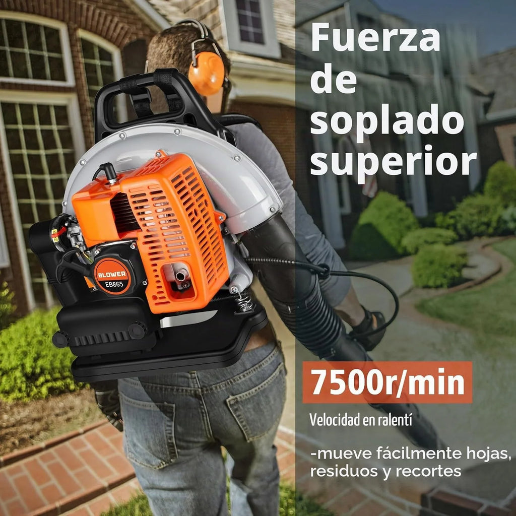 LabTEC Soplador de Hojas a Gasolina, Aspirador de Hojas a Gasolina EB865 63cc, soplador de jardín de 2 Tiempos con Velocidad Regulable, para Limpiar Patios, Hojas, Cortar césped, triturar, Quitar