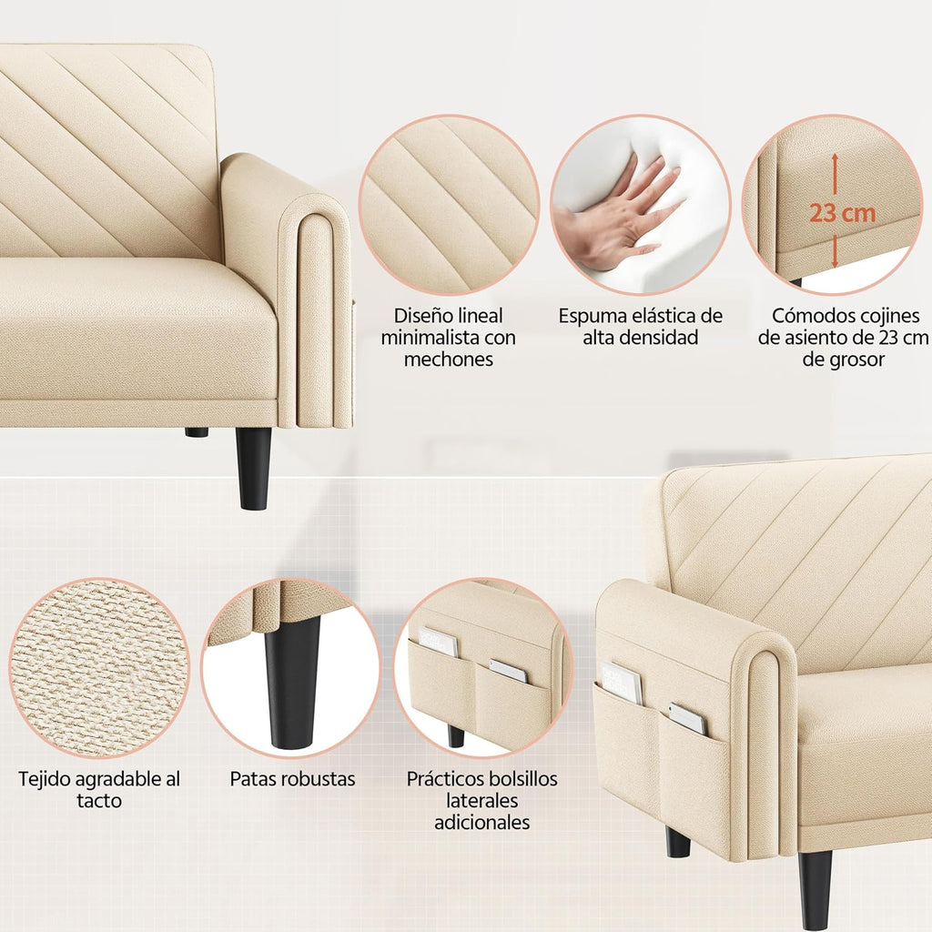 Yaheetech Sofa Bed 2 Seater Backrest 3 Level Adjustment Beige