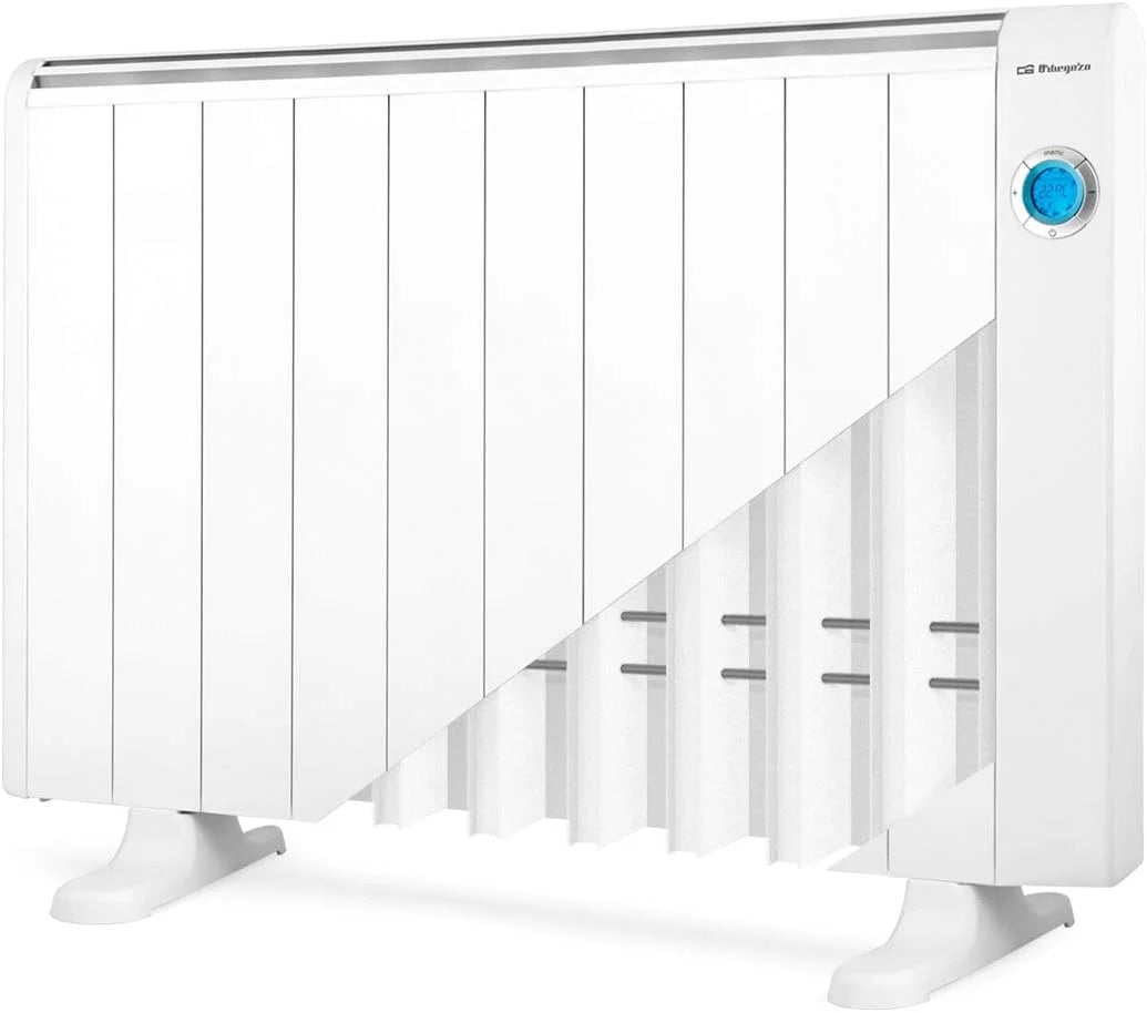 Orbegozo RRE 1810, Emisor Térmico Bajo Consumo, 1800 W, 10 Elementos reales, Aluminio, mando a distancia, Funcionamiento Programable, Pantalla Digital LCD, pared o pie, color Blanco