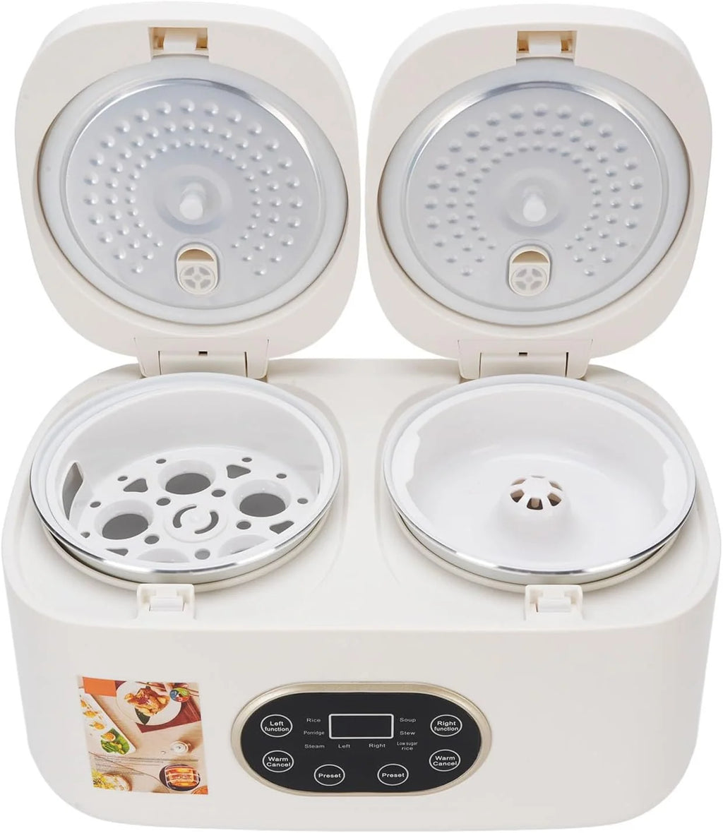 CHICIRIS Olla de Cocción Lenta Doble, Olla Arrocera con Tapas Emergentes y Función de Temporizador, Ollas de Cerámica Extraíbles, Multifuncional para Fiestas y Cocina (Enchufe de la UE 220V)