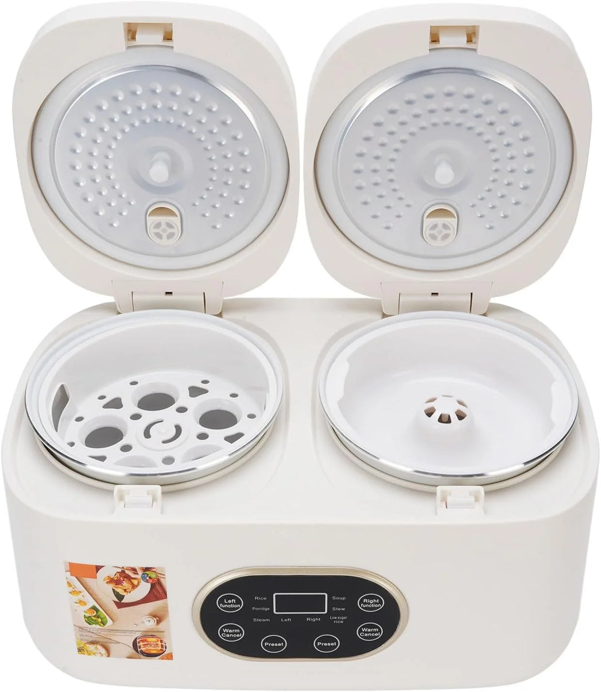 CHICIRIS Olla de Cocción Lenta Doble, Olla Arrocera con Tapas Emergentes y Función de Temporizador, Ollas de Cerámica Extraíbles, Multifuncional para Fiestas y Cocina (Enchufe de la UE 220V)