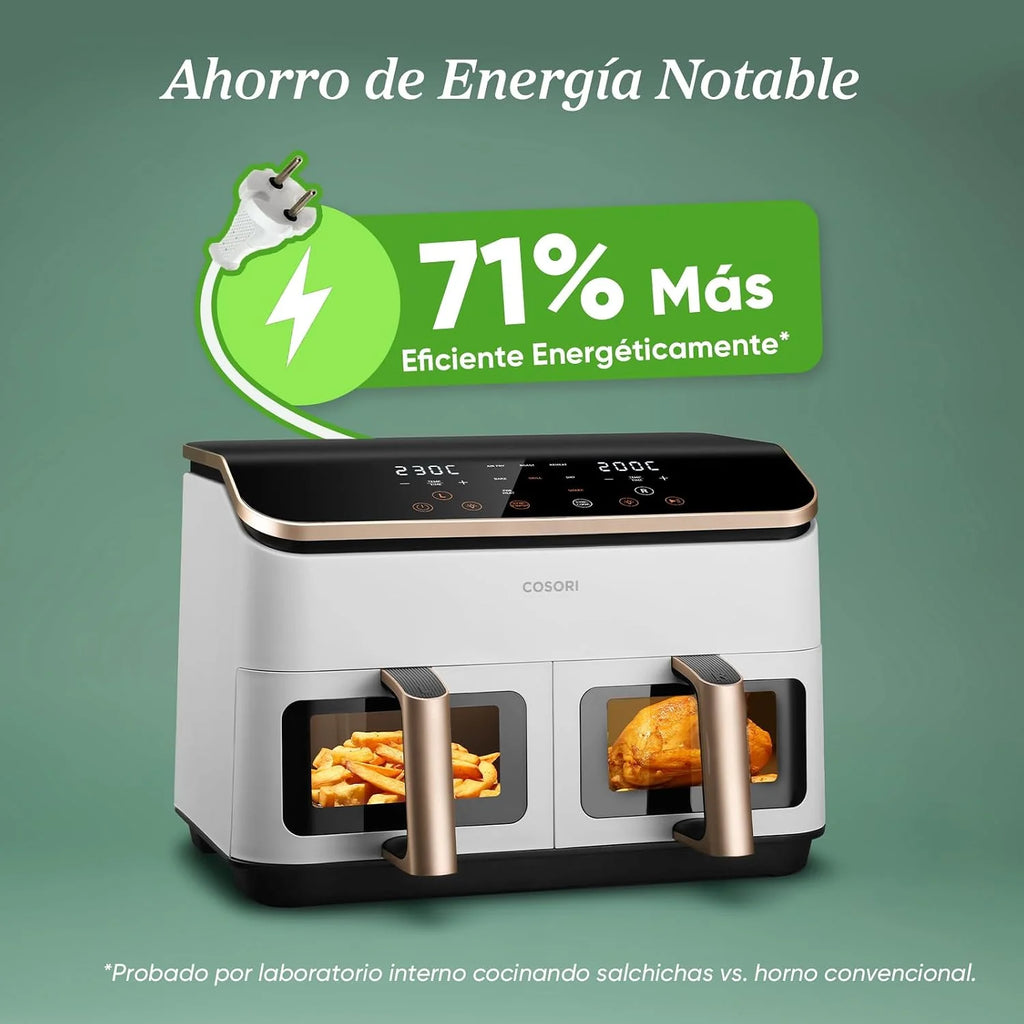 Cosori Freidora de Aire 8,5L, Doble Cesta con Ventana, 10 Funciones, Blanca