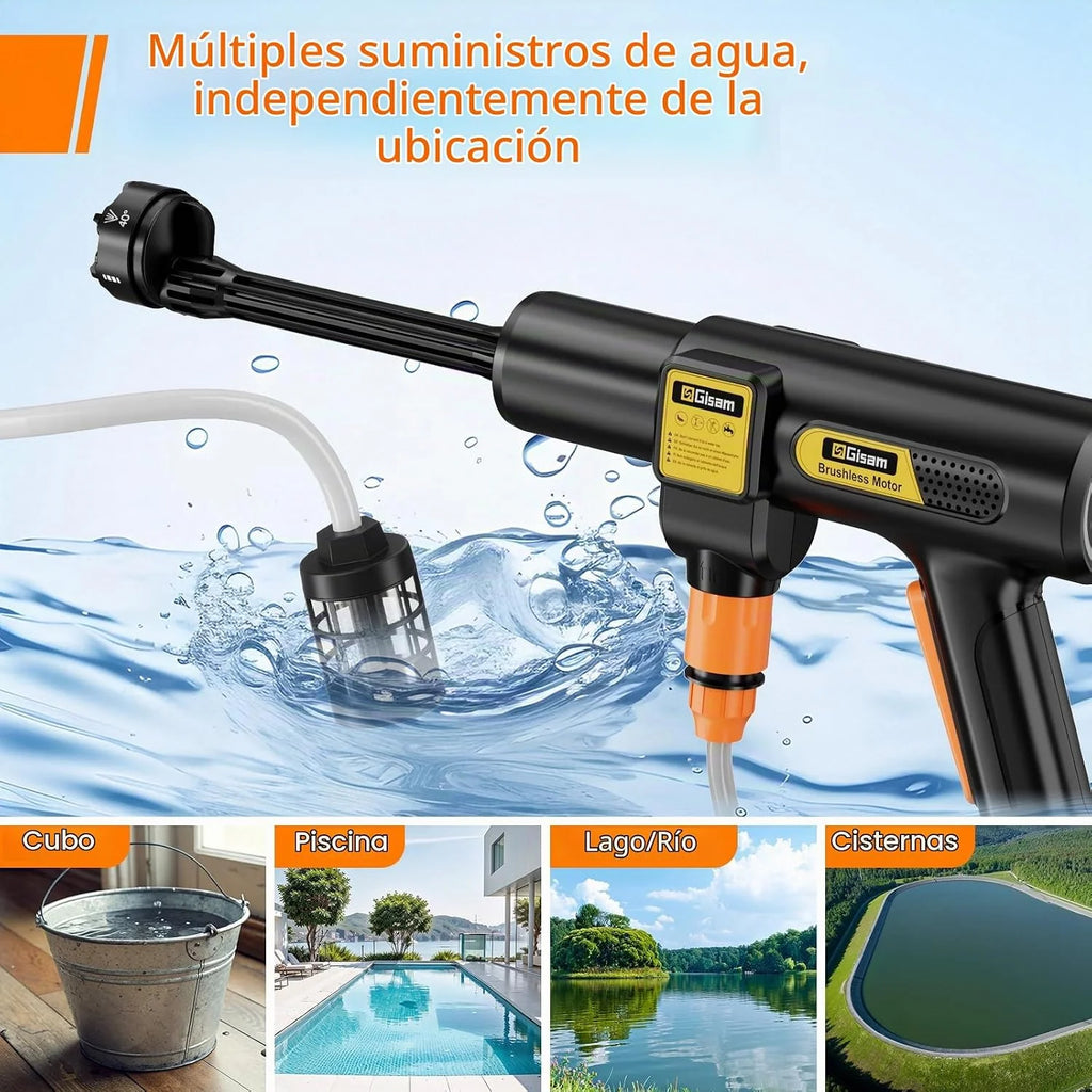 Hidrolimpiadora de Alta Presión, Motor Sin Escobillas 3000W 3 Modos, 135Bar 20L/Min, Limpiador Móvil con 2 Baterías 4.0Ah, Boquilla 6 En 1 Giratoria 180°, para Limpieza De Coches Y Hogar (ororo)
