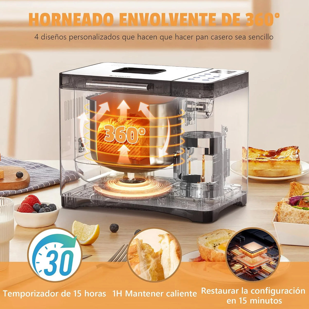 Karinear Panificadora 1000g, Multifuncional: 20 Funciones Preprogramadas