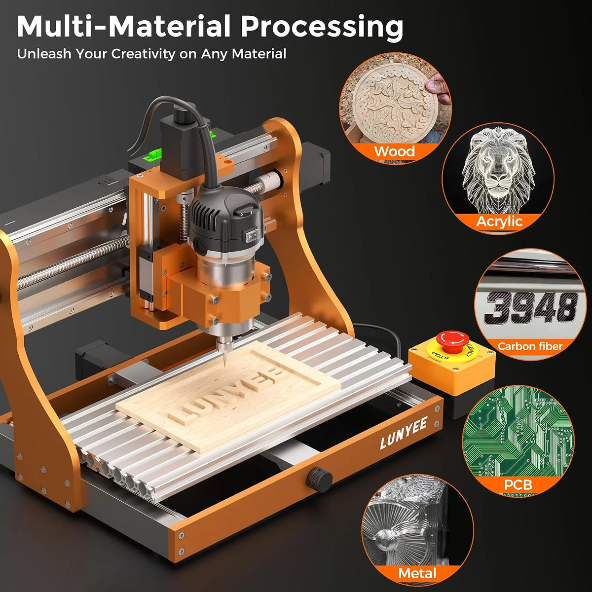 LUNYEE 3020 Nova CNC - Máquina de enrutador con guías lineales de eje XYZ totalmente metálicas y husillo de bolas con router de 800W, adecuada para cortar aluminio, latón, acero inoxidable, madera