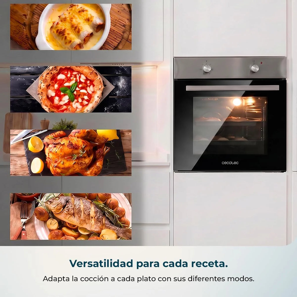 Cecotec Horno Integrable Bolero Hexa C126000 Inox A GloveKit. 2800 W, 77 L de capacidad, 4 Funciones, Steam Assist, Steam EasyClean, Cooling Fan, Triple Glass, Clase Energética A, Luz interior