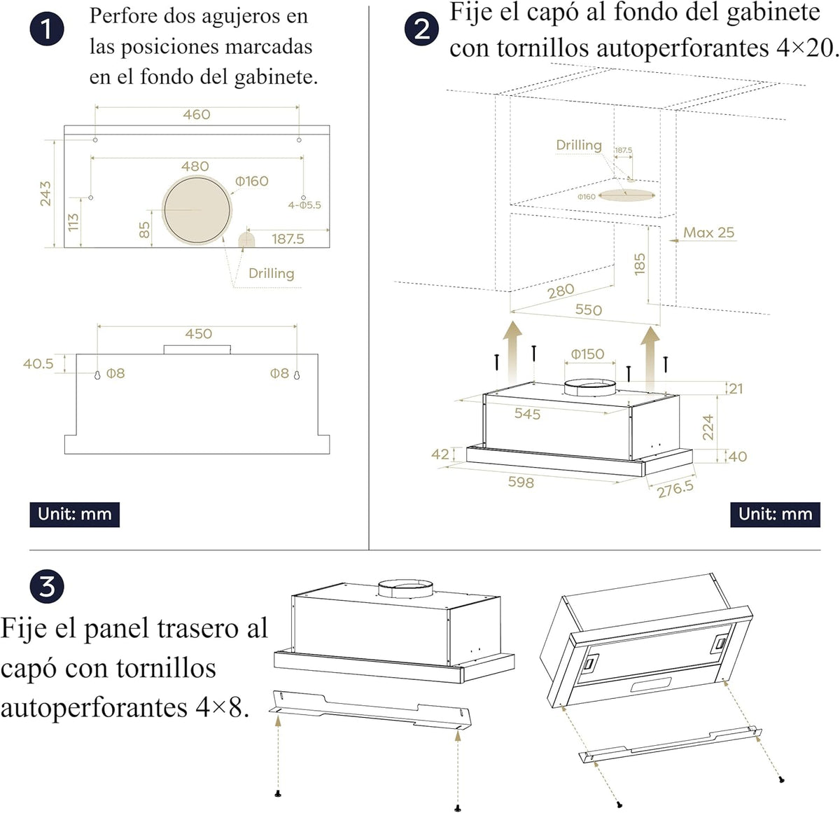 CIARRA CBCB6909A Campana Extractora Telescópica Negra Cocina 60 cm 600 m³ / h Clase A+ 3 Niveles Control Táctil Iluminación LED Filtro de Carbón CBCF055