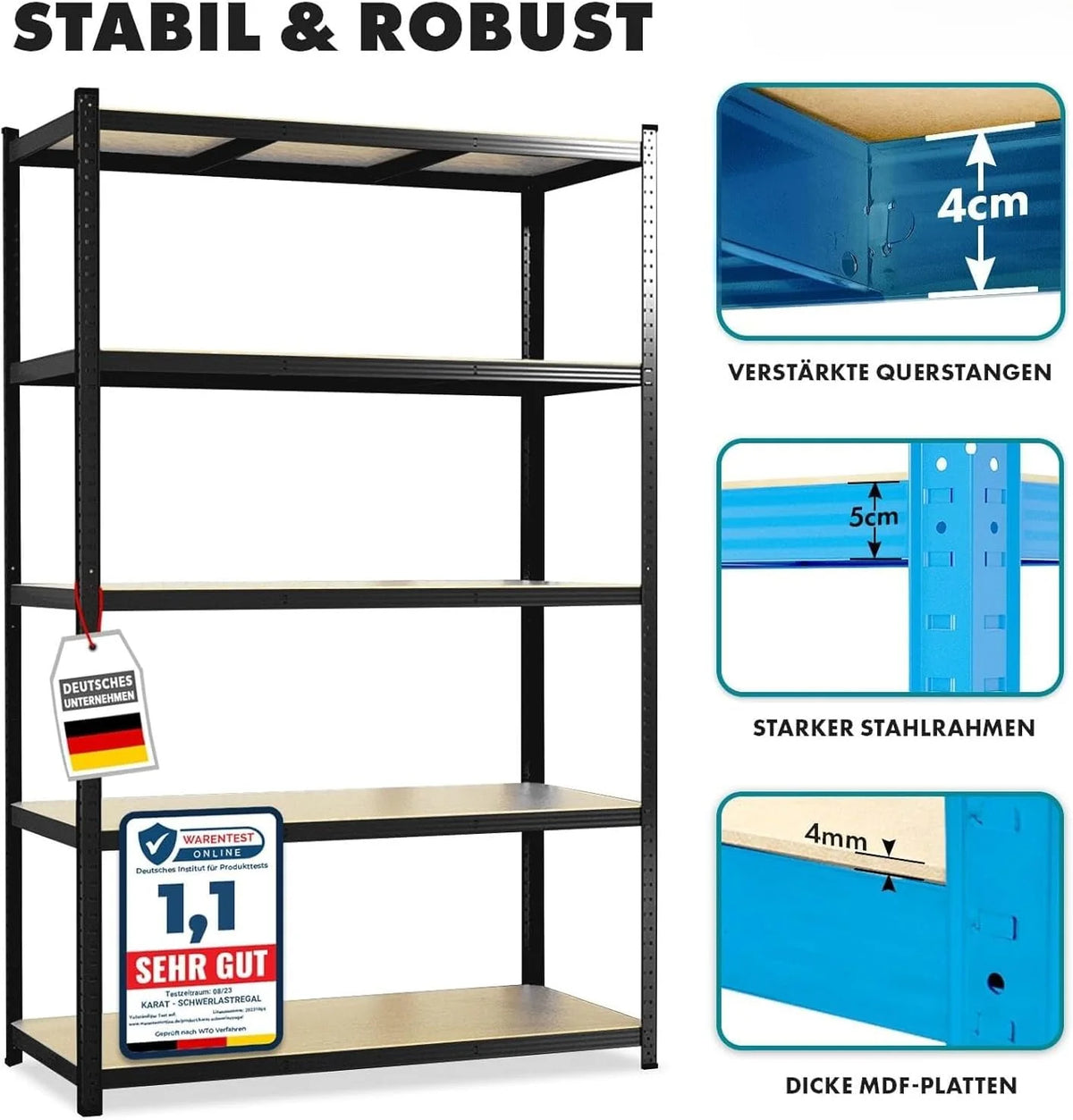Floordirekt Estantería para Cargas Pesadas. Juego de 2 Unidades. Color Negro. 200 x 120 x 60 cm. sin Tornillos. para sótano. de Almacenamiento. para Taller. Banco de Trabajo. 5 estantes Ajustables
