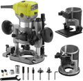 Fresadora de Madera Rebajadora Eléctrica, DEWINNER Desmoladora Eléctrica compacta 220 V, 710 W, 3 Bases Incluidas, 3 Pinzas de 1/4 Pulgadas, 6 mm y 8 mm, 5 Fresas de Carburo
