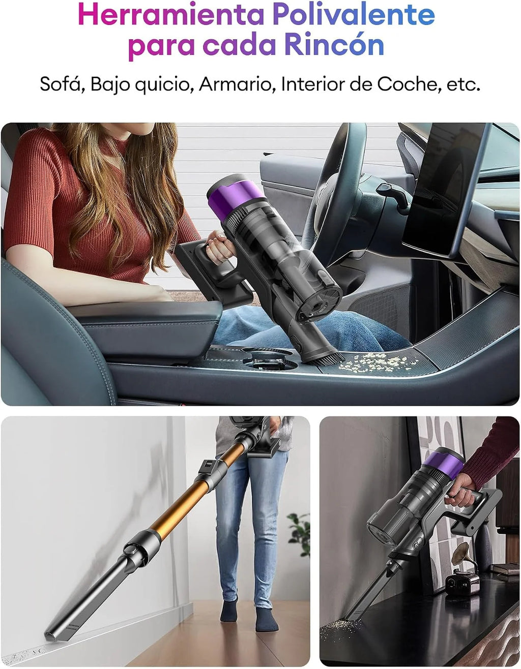 Ultenic U20 Aspiradora sin Cable 55Kpa/55Min, Cepillo Anti-Enredo Mejorado, Aspirador Escoba con Brazo Flexible, Limpieza Ultraprofunda Bajo Muebles sin Agacharse, para Alfombra/Pelo de Mascotas