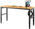 VEVOR Banco de Trabajo 1220x508 mm Mesa de Taller Altura Ajustable 719-968 mm Carga de 900kg con Toma de Corriente Mesa de Madera Marco de Metal Almohadillas para los Pies para Oficina, Garaje
