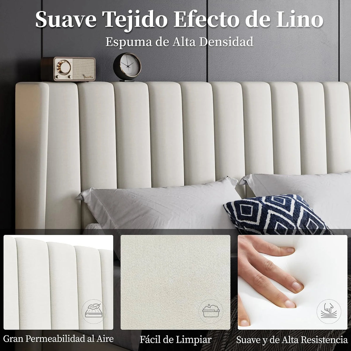 Yaheetech Upholstered Bed with Padded Headboard 16 x 200 cm Beige