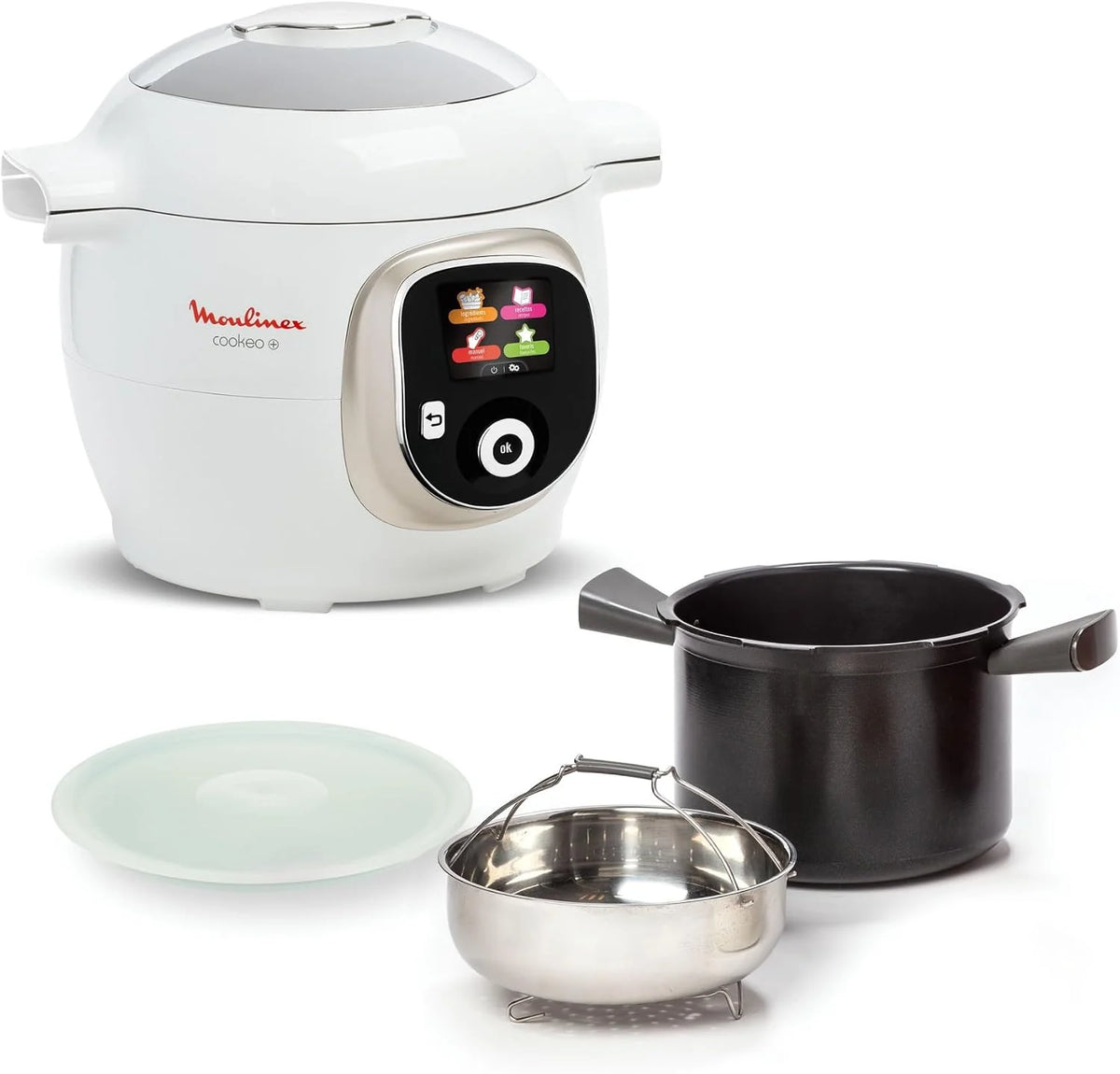 Moulinex, Cookeo - Multicooker inteligente 6L, 150 recetas integradas, cocción sin vigilancia, pantalla intuitiva, guía de cocción, aplicación MyMoulinex, 1600 W, blanco, 15 años reparabilidad