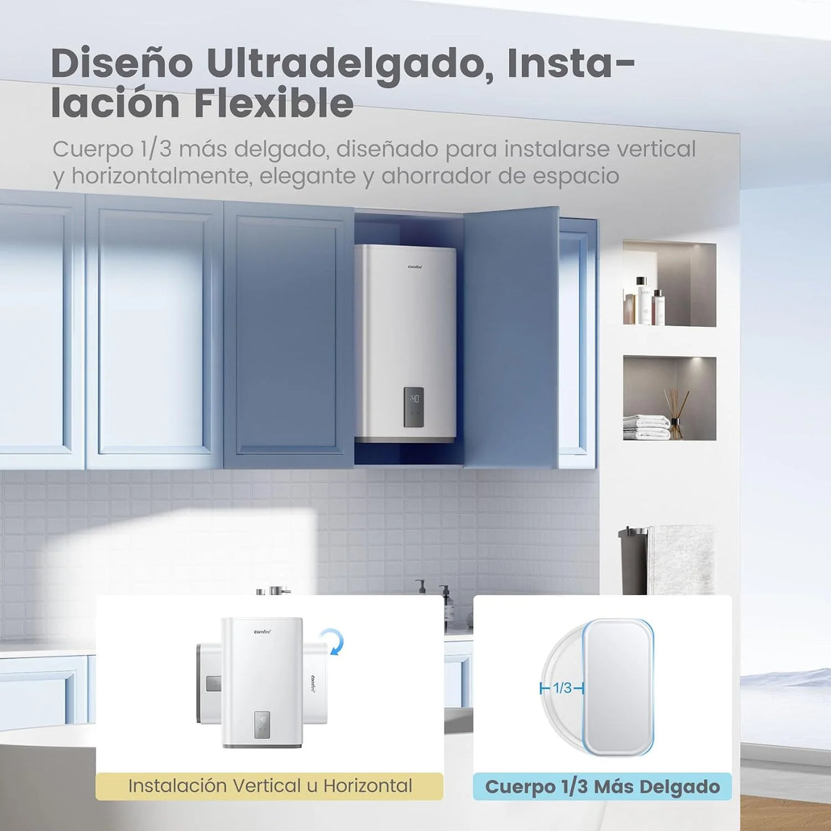 COMFEE ' CWH15ED1380EUW Electric Water Heater, Double Tank, 74L