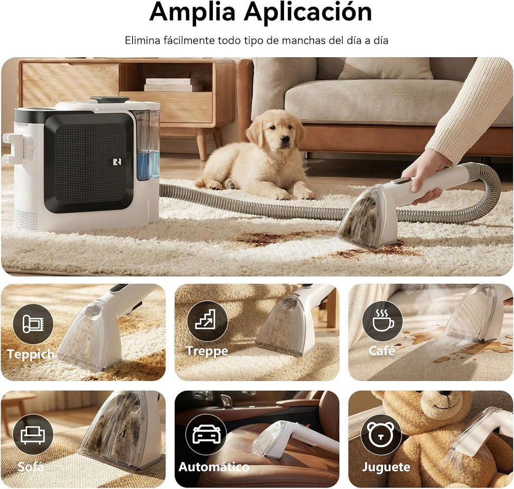 Redkey C2 Aspiradora de Agua Tapicería Lava y Aspira con Vapor, 1800W 26000Pa Aspirador de Alfombras, Limpiador de Tapicerías Vapor 4 en 1 para Ventanas, Coche, 7 Accesorios