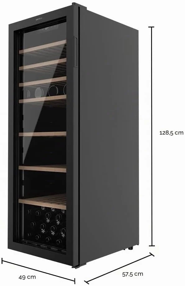 Cecotec Vinoteca de 98 Botellas Bolero GrandSommelier B98Black. 203 L, Sistema Compresor de Enfriamiento, Display, Control Táctil, Temperatura Regulable y Luz LED interior