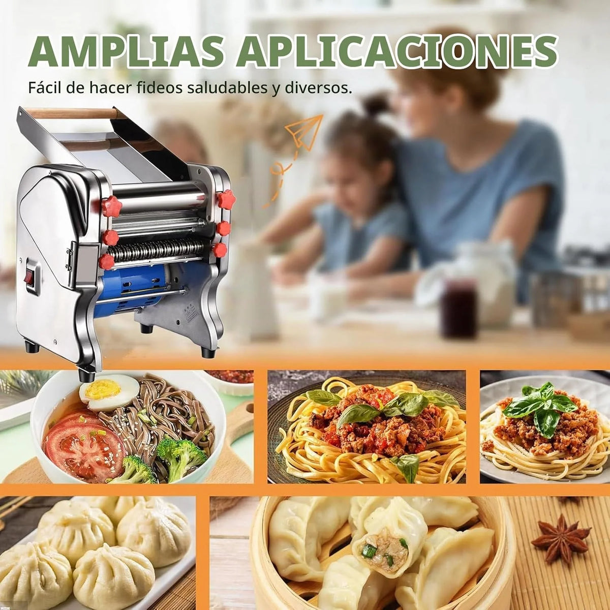 Máquina para Hacer Pasta de Fideos, laminadora de Rodillo de Masa Eléctrica Comercial de 550W, para Uso Familiar en el Hogar