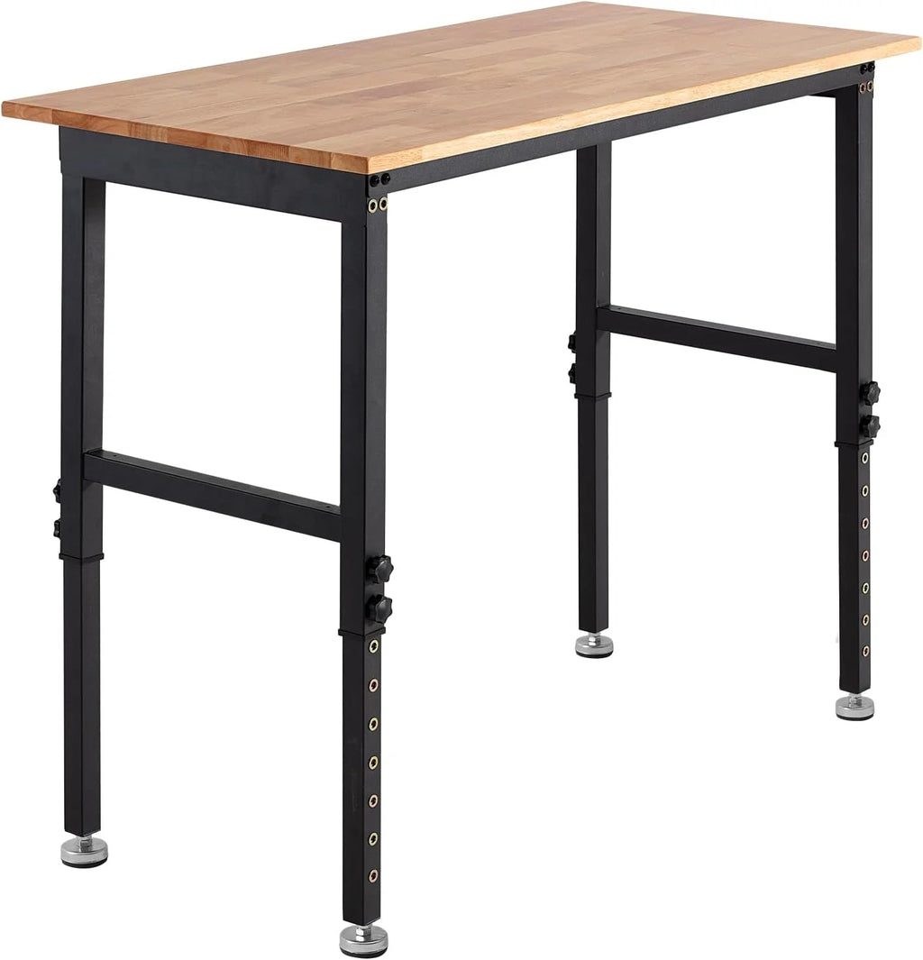 VEVOR Banco de Trabajo 122 x 60 cm, Mesa de Taller Altura Ajustable de 8 Niveles de 67-102 cm, Carga de 680 kg, Mesa de Madera Grosor del Tablero de 2 cm Marco de Metal para Oficina, Garaje, Hogar