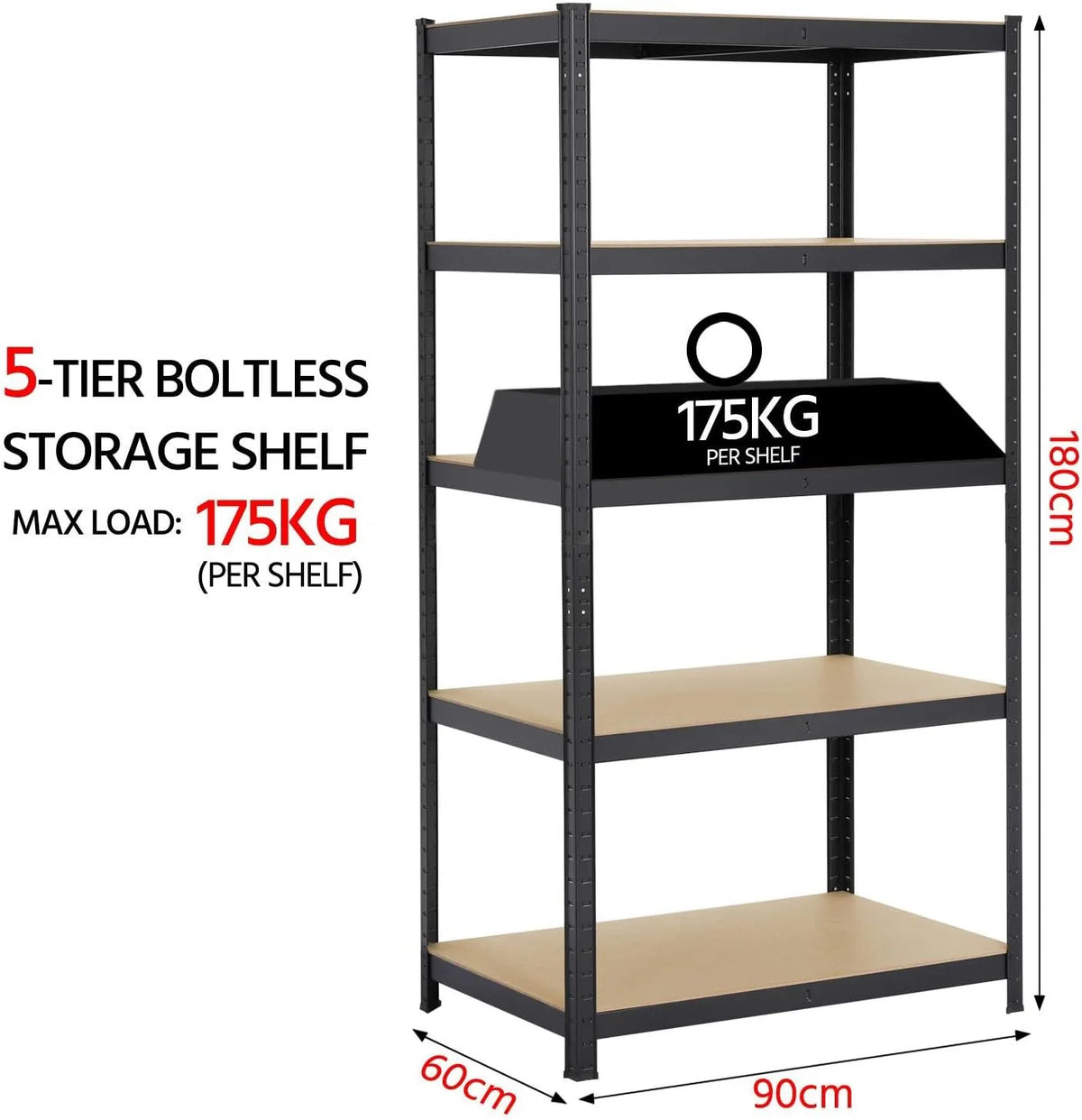 Yaheetech Set de 2pcs Estanterías Metálicas 180X90X60cm Carga 875 KG Negro