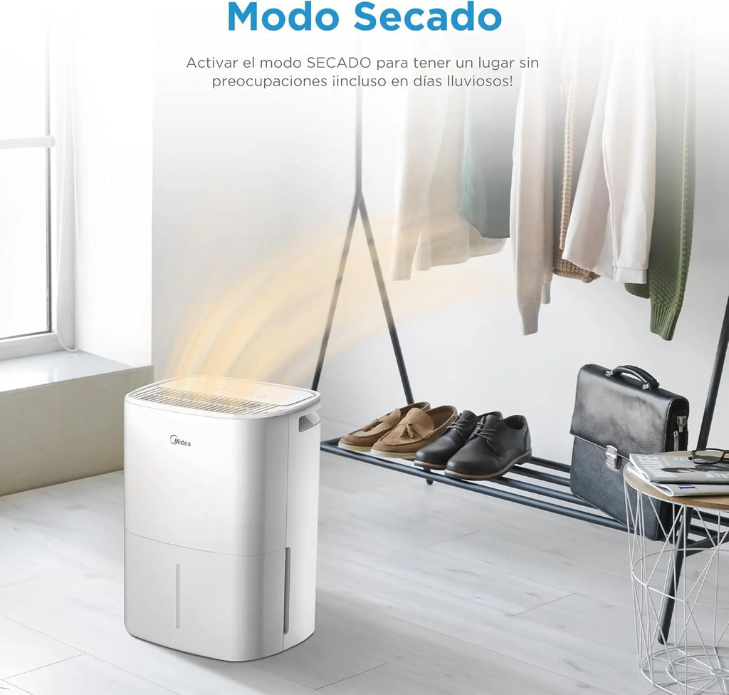 MIDEA Deshumidificador de Humedad Silencioso 12L/Dia | App/Wifi | 35 m2 | Deshumificadores para Humedades en Habitación con Depósito Extraible - Deshumificador Electrico Pequeño Bajo Consumo 300W