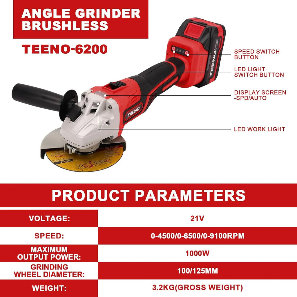 TEENO Amoladora Angular a Batería 2 * 4.0Ah丨Discos de corte 125mm