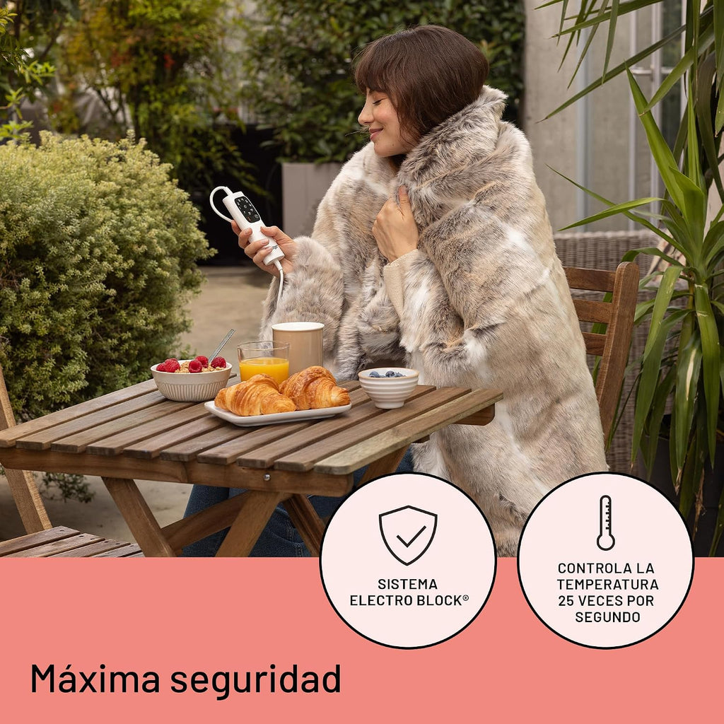 DAGA Manta térmica eléctrica de Sofá Relax Suave Lujo, Tecnología de Calefacción Intellisense, Tejido Suave Efecto Pelo y Terciopelo, 6 Niveles de Temperatura, 160 x 120 cm