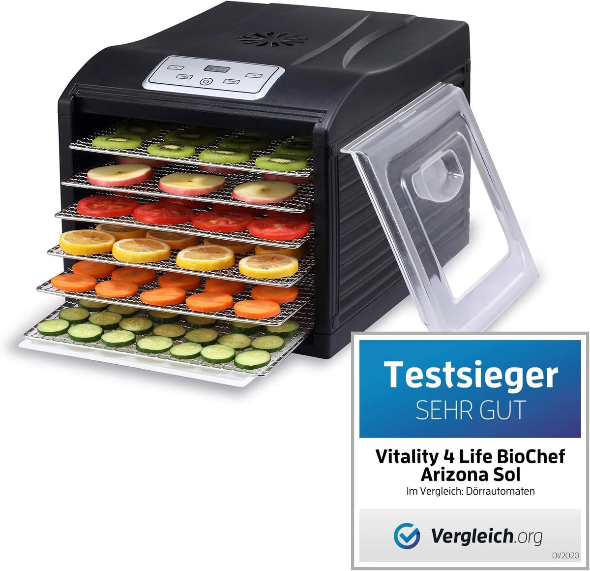 Deshidratador de Alimentos BioChef Arizona Sol - 6 Bandejas Acero Inoxidable | 500W | Temporizador | Temperatura 35-70º | Deshidratadora | Yogurtera | Sin BPA