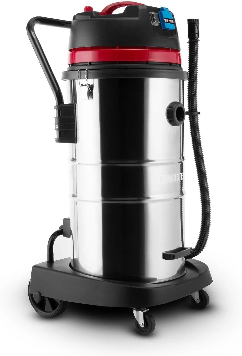 KLARSTEIN Reinraum Aspirador Industrial húmedo/seco, 60 litros, 2000 W, desconexión de protección, Filtro HEPA, Enchufe Integrado, depósito de Acero Inoxidable, IP44, Plata-Rojo