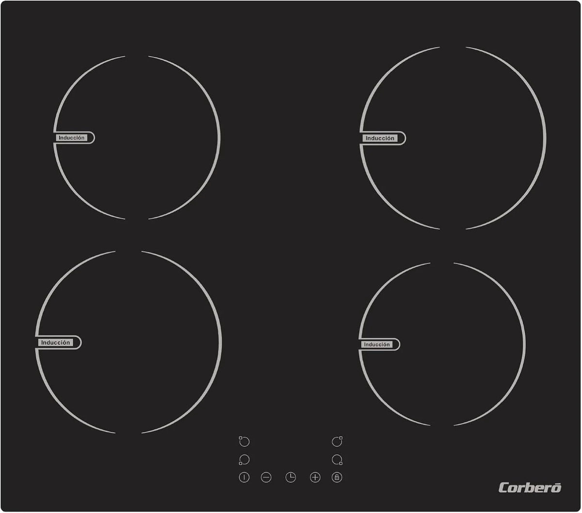 Corberó - Placa de Inducción 60cm | CCIG48BF | 6800 W | 4 Zonas | Control Táctil | Temporizador 99 Min | 9 Niveles Potencia | Booster | Bloqueo Infantil | Negro