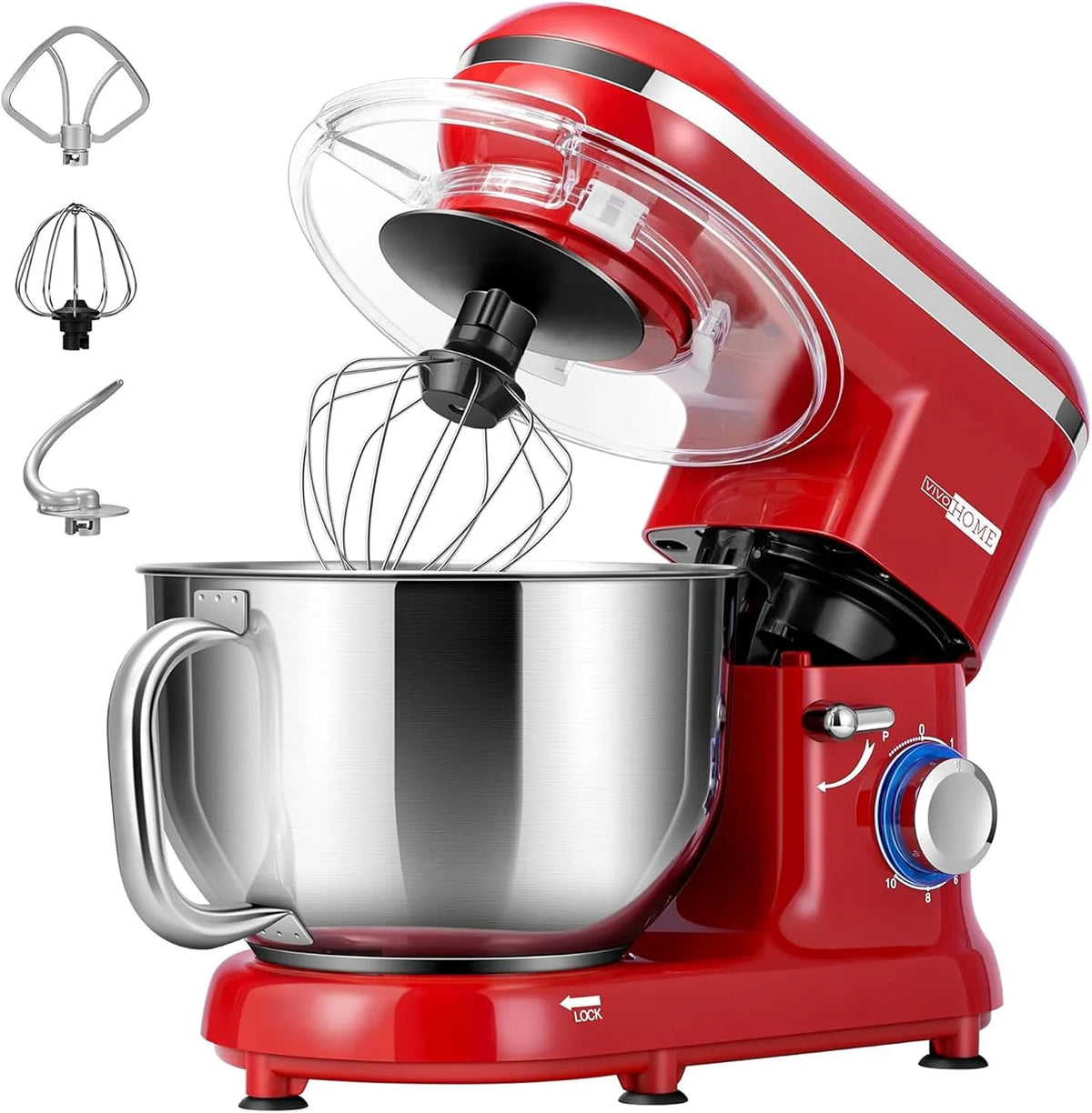 VIVOHOME Batidora Profesional Amasadora 1500W 5,7L para Repostería, Rojo